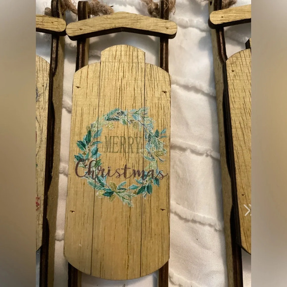 At Home wood sleigh Christmas ornaments bundle of 3 - Picture 3 of 6